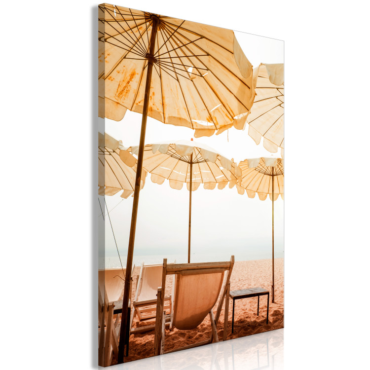 Canvas Art Print Beach umbrellas - Landscape with sand, sun loungers and Mediterranean 135834 additionalImage 2