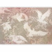 Wall Mural Dancing animals - birds motif among leaves on a dark background with pink 143934 additionalThumb 1