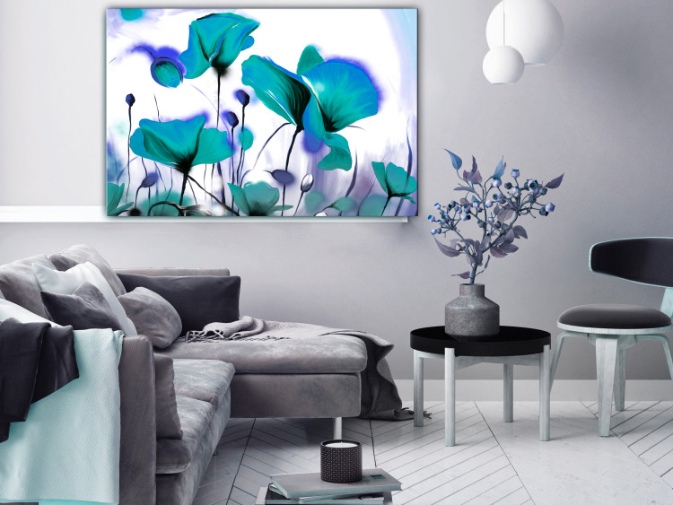 Canvas Turquoise Meadow (1-piece) wide - blue poppies on a colorful background 145134 additionalImage 3