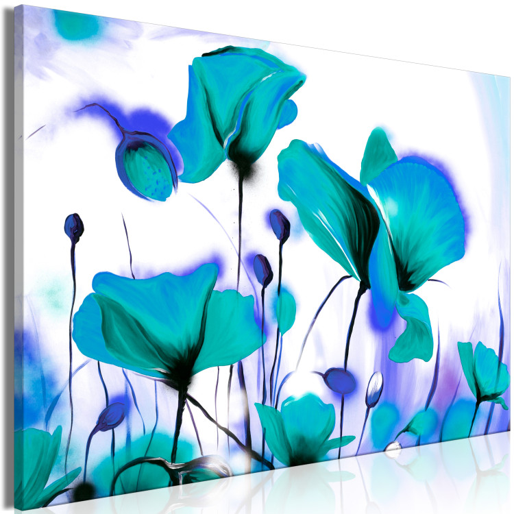 Canvas Turquoise Meadow (1-piece) wide - blue poppies on a colorful background 145134 additionalImage 2