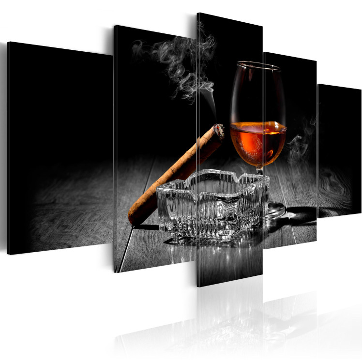 Canvas Art Print Night Entertainment (5-piece) - alcohol and smoke on a vintage black background 149134 additionalImage 2