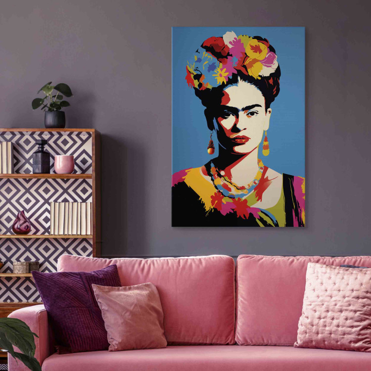 Large canvas print Frida Kahlo - Portrait of a Woman in Pop-Art Style on a Blue Background [Large Format] 152234 additionalImage 4