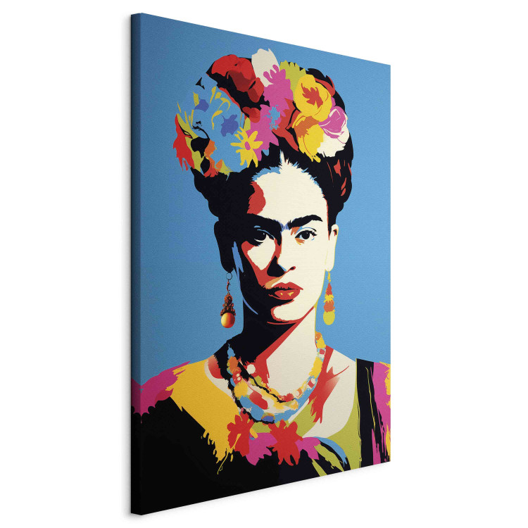 Large canvas print Frida Kahlo - Portrait of a Woman in Pop-Art Style on a Blue Background [Large Format] 152234 additionalImage 3