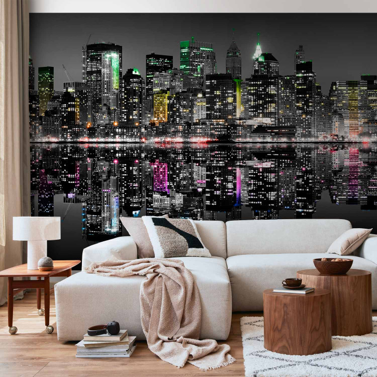 Wall Mural Nighttime New York - Architecture with Skyscrapers and Colorful Elements 61534