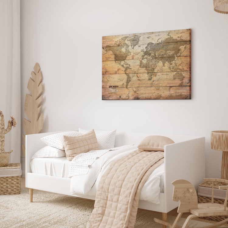 Canvas Art Print World Map: Planks (1-piece) - Continents on Wooden Texture 98534 additionalImage 10