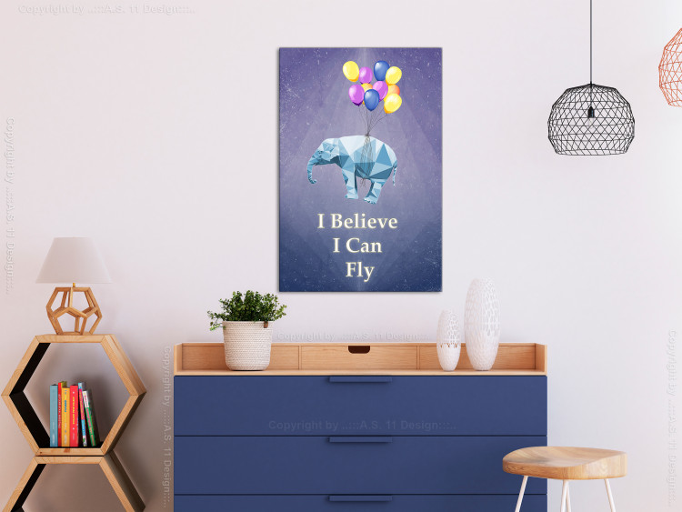 Canvas Words of Inspiration (1-part) - Elephant with Balloons and Motivational Text 114544 additionalImage 3