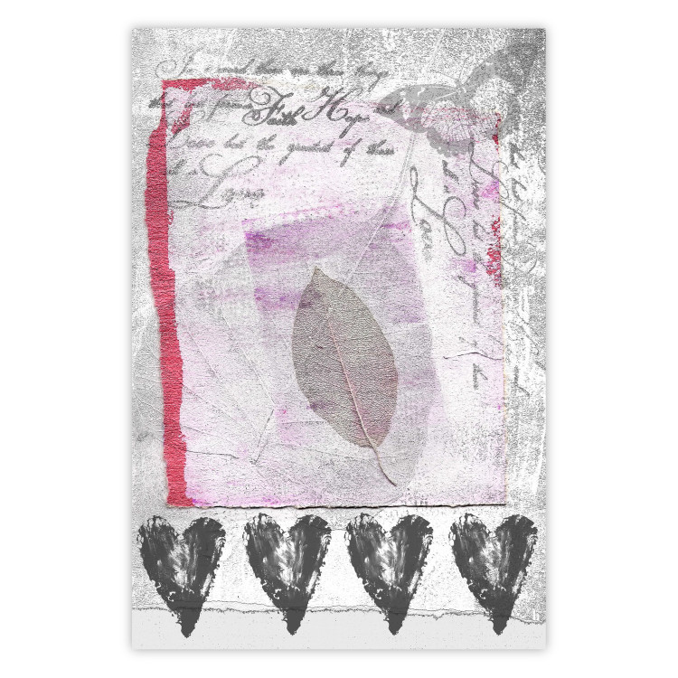 Wall Poster Diary - vintage-style composition with leaves and hearts with texts 115044