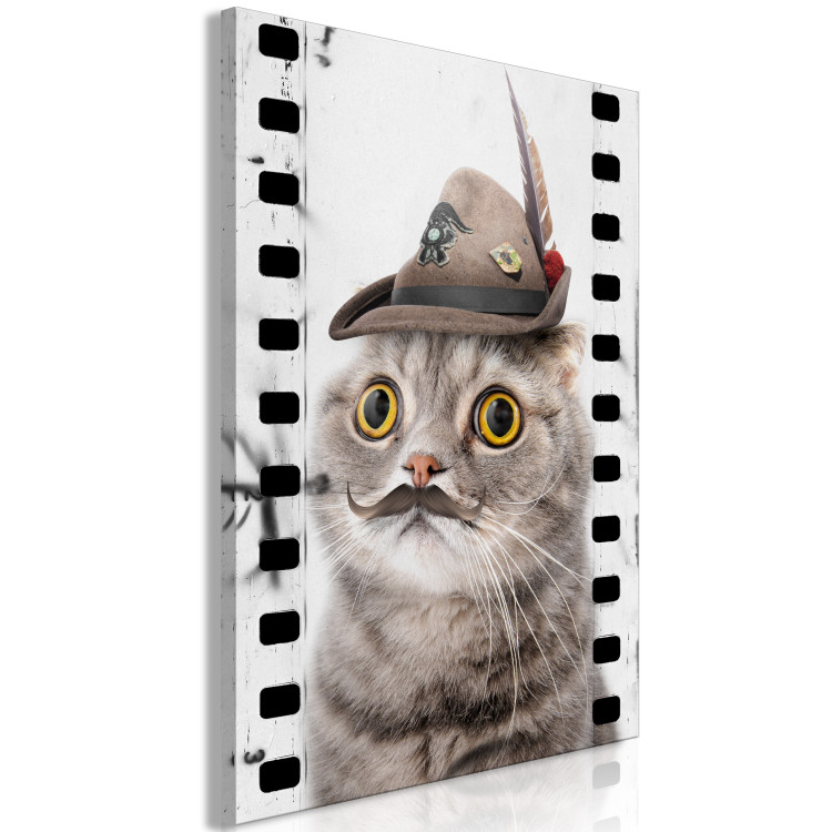 Canvas Art Print Animal Fantasy (1-part) - Cat's Cinematic Odyssey with a Hat 116344 additionalImage 2