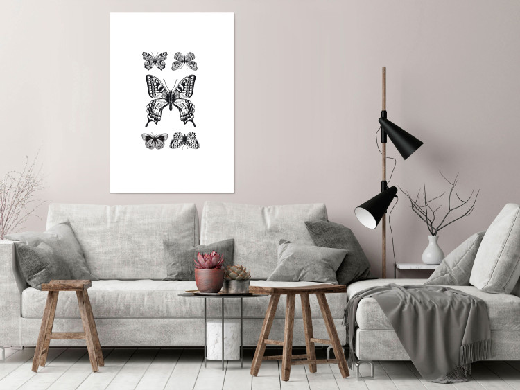 Wall Poster Five Butterflies - black and white composition with winged daytime insects 116944 additionalImage 5