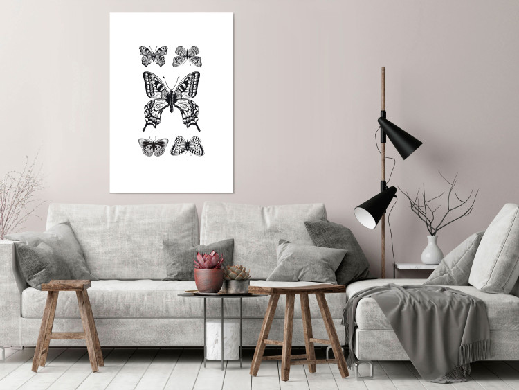 Wall Poster Five Butterflies - black and white composition with winged daytime insects 116944 additionalImage 17