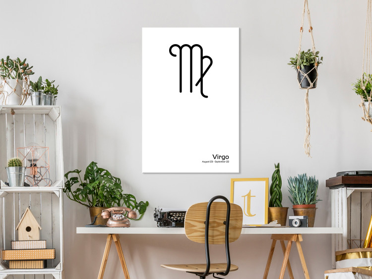 Canvas Art Print Zodiacal Miss - black and white graphic motif presenting a symbol of the zodiac sign and a signature 117044 additionalImage 3