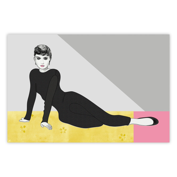 Wall Poster Beautiful Audrey - composition with the figure of a famous woman against an abstract background 117544