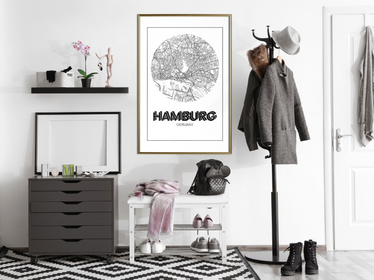 Wall Poster Retro Hamburg - black and white map of the port city with English texts 118444 additionalImage 5