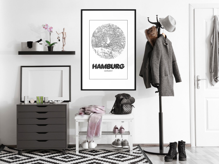 Wall Poster Retro Hamburg - black and white map of the port city with English texts 118444 additionalImage 4
