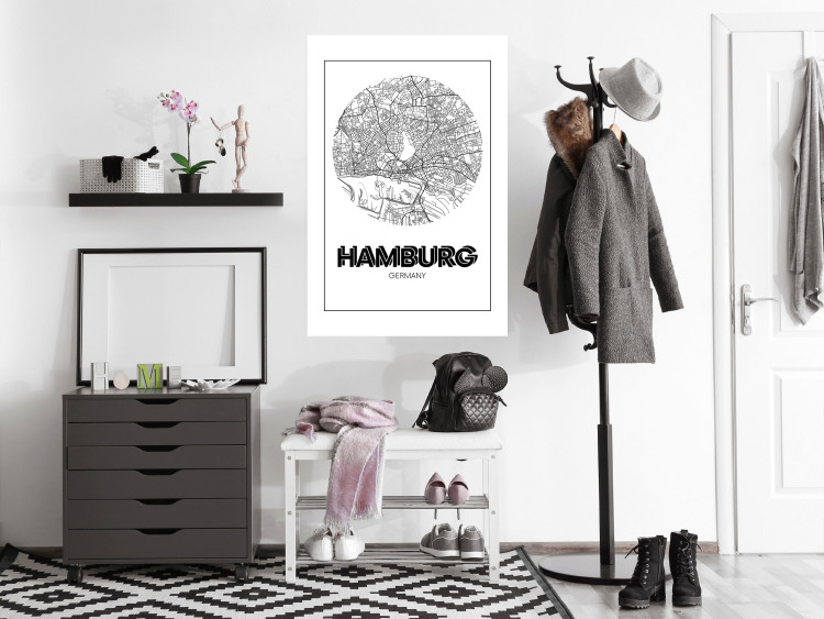 Wall Poster Retro Hamburg - black and white map of the port city with English texts 118444 additionalImage 17