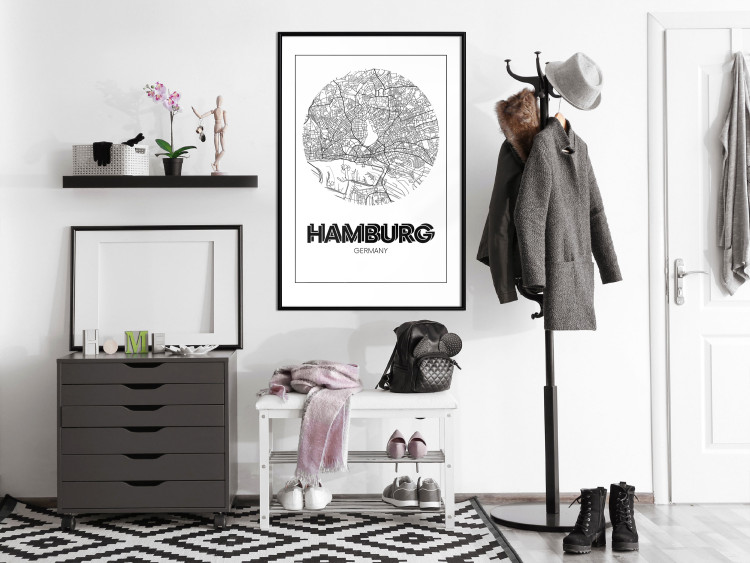 Wall Poster Retro Hamburg - black and white map of the port city with English texts 118444 additionalImage 3