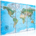 Canvas Print World Map in Blue (3-part) - Continent Labels in Italian 122344 additionalThumb 2