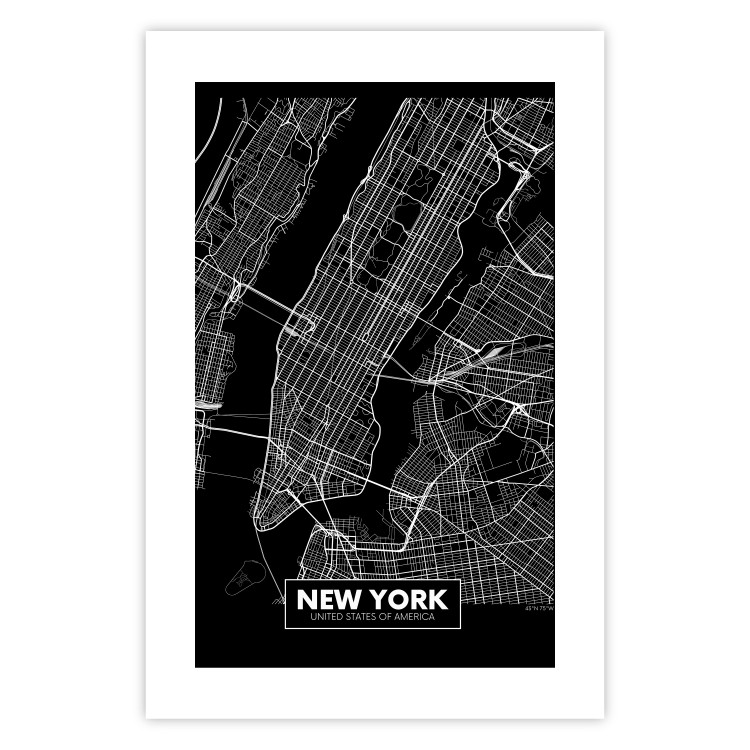 Poster Negative Map: New York - black and white city map in the USA 123044 additionalImage 19