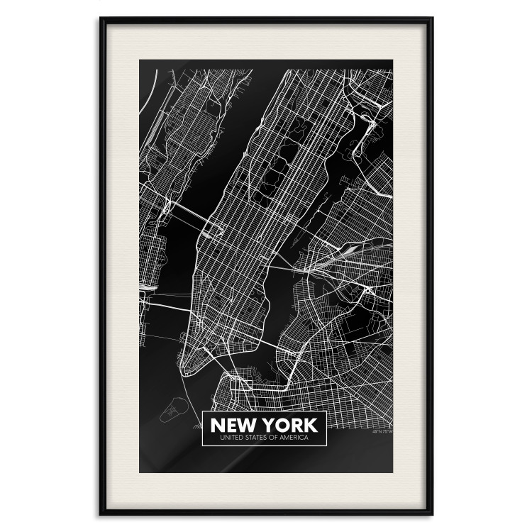 Poster Negative Map: New York - black and white city map in the USA 123044 additionalImage 18