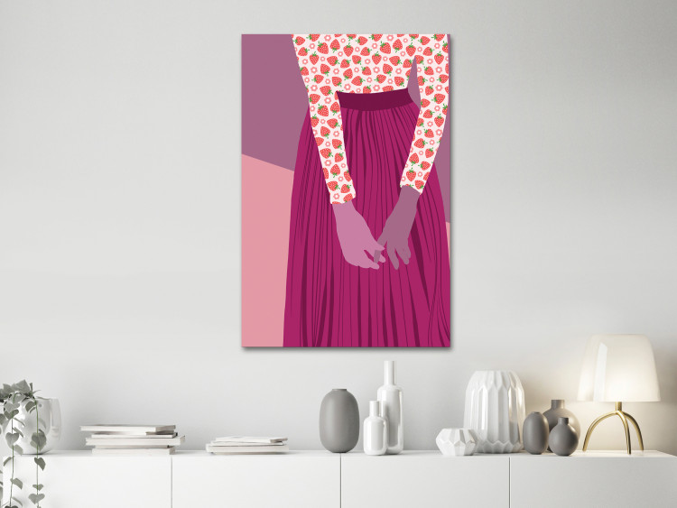 Canvas Print Purple figure - a silhouette of a woman dressed in a purple skirt and a blouse in strawberry, composition in shades of purple and pink 123344 additionalImage 3