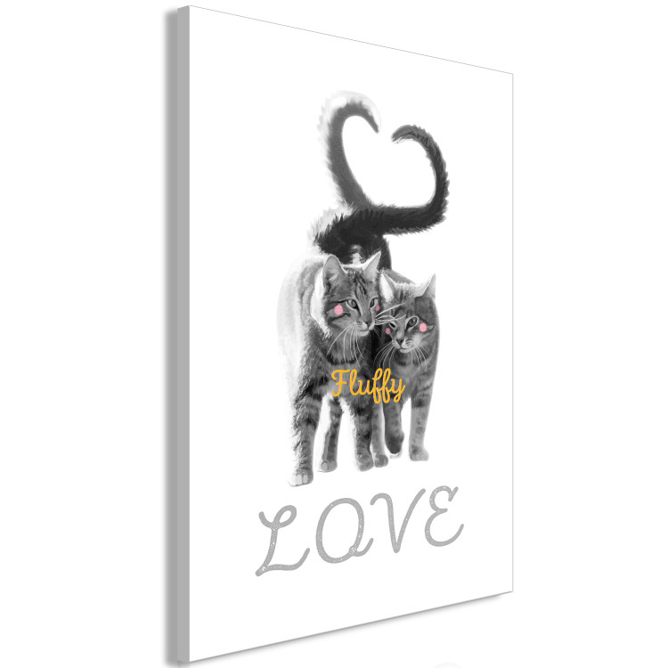Canvas Art Print Lovely cats - gray, furry animals with an inscription in English love on a white background in a modern style 125244 additionalImage 2