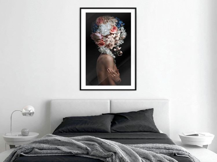 Poster Mysterious Gesture - abstract woman with colorful flowers on her head 127244 additionalImage 23
