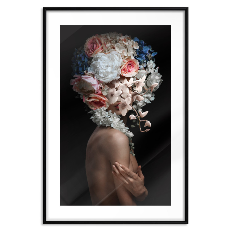Poster Mysterious Gesture - abstract woman with colorful flowers on her head 127244 additionalImage 15