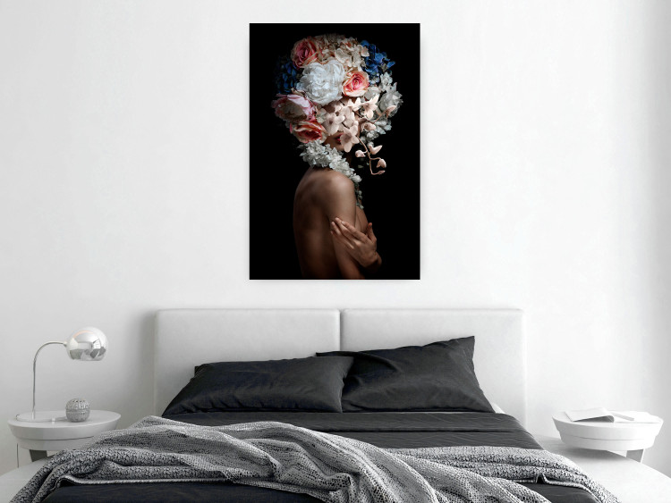 Poster Mysterious Gesture - abstract woman with colorful flowers on her head 127244 additionalImage 4