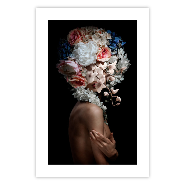 Poster Mysterious Gesture - abstract woman with colorful flowers on her head 127244 additionalImage 25