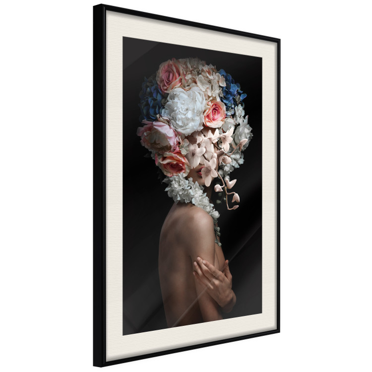 Poster Mysterious Gesture - abstract woman with colorful flowers on her head 127244 additionalImage 2