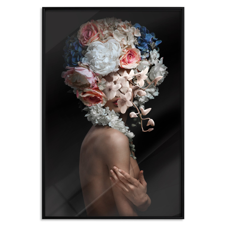 Poster Mysterious Gesture - abstract woman with colorful flowers on her head 127244 additionalImage 16