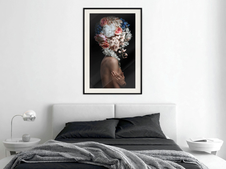 Poster Mysterious Gesture - abstract woman with colorful flowers on her head 127244 additionalImage 24
