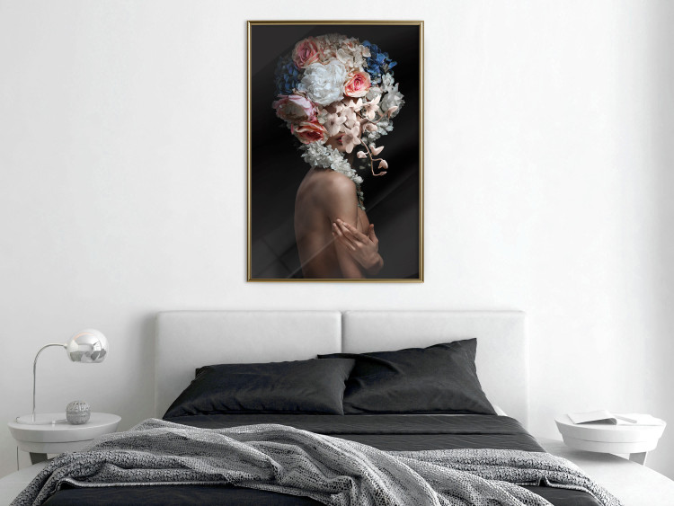 Poster Mysterious Gesture - abstract woman with colorful flowers on her head 127244 additionalImage 7