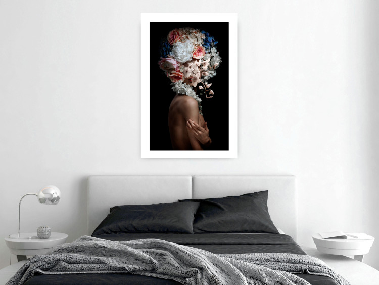 Poster Mysterious Gesture - abstract woman with colorful flowers on her head 127244 additionalImage 3