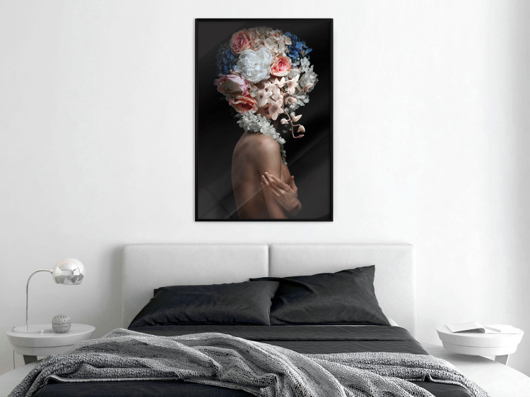 Poster Mysterious Gesture - abstract woman with colorful flowers on her head 127244 additionalImage 6