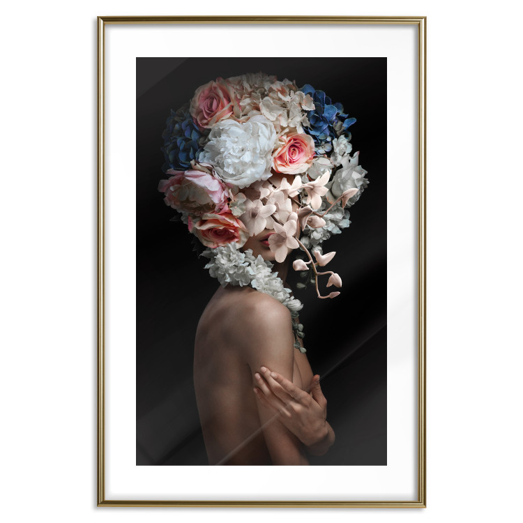 Poster Mysterious Gesture - abstract woman with colorful flowers on her head 127244 additionalImage 14