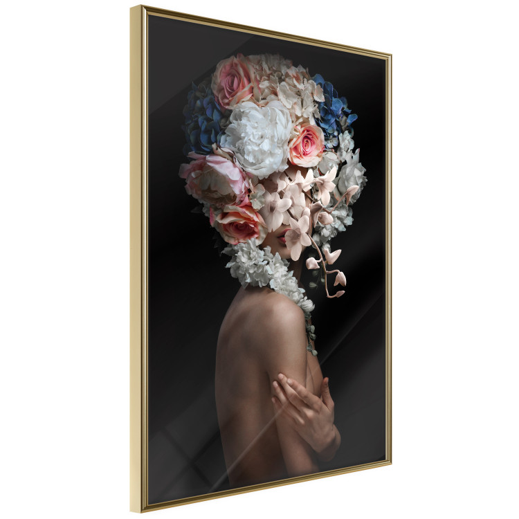 Poster Mysterious Gesture - abstract woman with colorful flowers on her head 127244 additionalImage 12