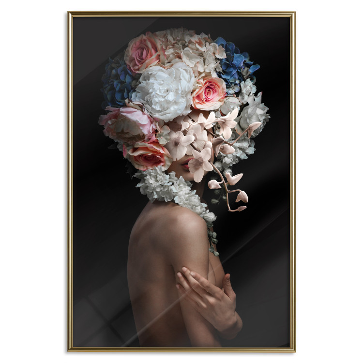 Poster Mysterious Gesture - abstract woman with colorful flowers on her head 127244 additionalImage 17