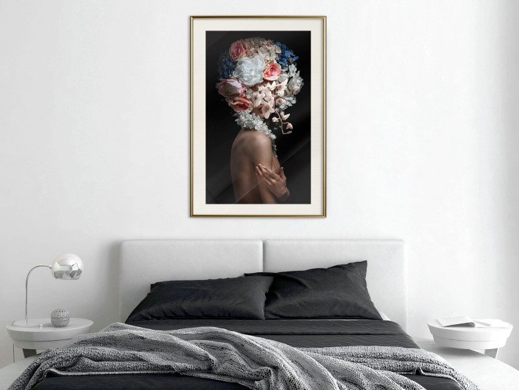 Poster Mysterious Gesture - abstract woman with colorful flowers on her head 127244 additionalImage 22
