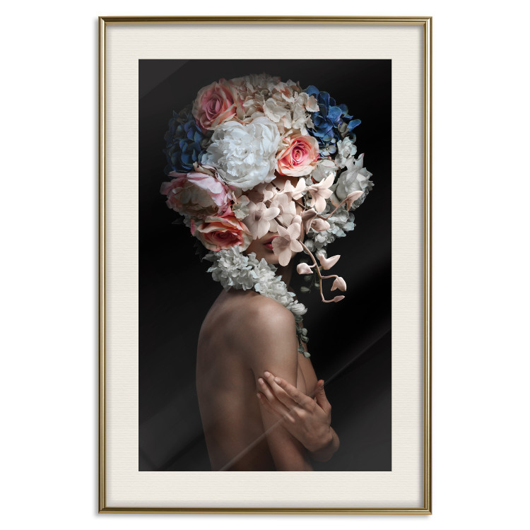 Poster Mysterious Gesture - abstract woman with colorful flowers on her head 127244 additionalImage 20