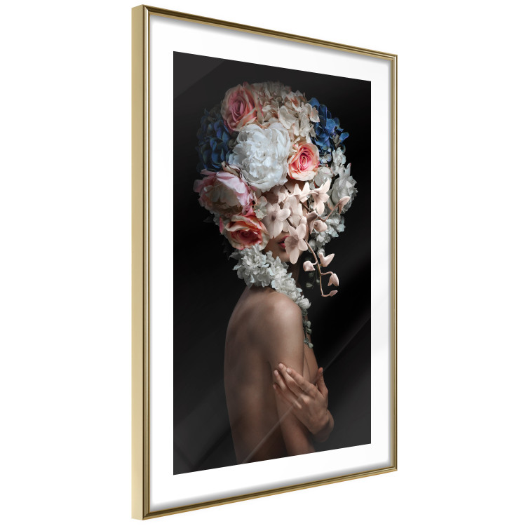Poster Mysterious Gesture - abstract woman with colorful flowers on her head 127244 additionalImage 7