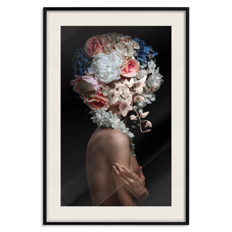 Poster Mysterious Gesture - abstract woman with colorful flowers on her head 127244 additionalImage 19