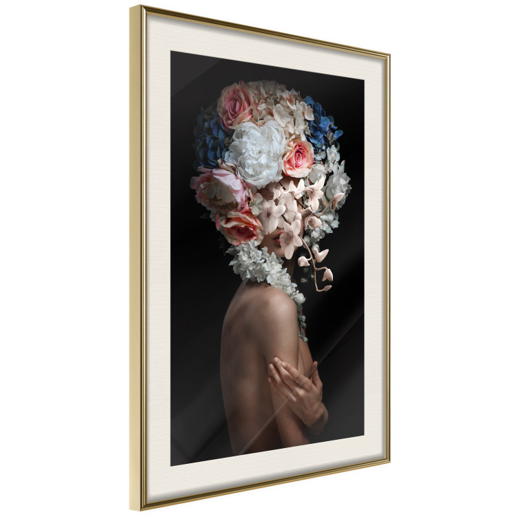Poster Mysterious Gesture - abstract woman with colorful flowers on her head 127244 additionalImage 3