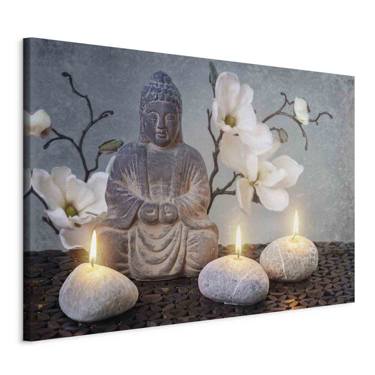 Canvas Art Print Buddha and Stones (1-part) wide - gray sculpture in Zen motif 128944 additionalImage 2
