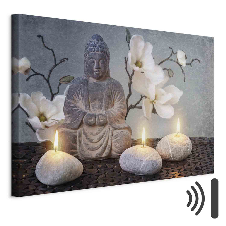 Canvas Art Print Buddha and Stones (1-part) wide - gray sculpture in Zen motif 128944 additionalImage 8