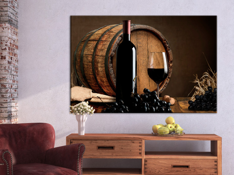 Canvas Fruity Summer (1-part) wide - wine against a wooden barrel background 129144 additionalImage 3