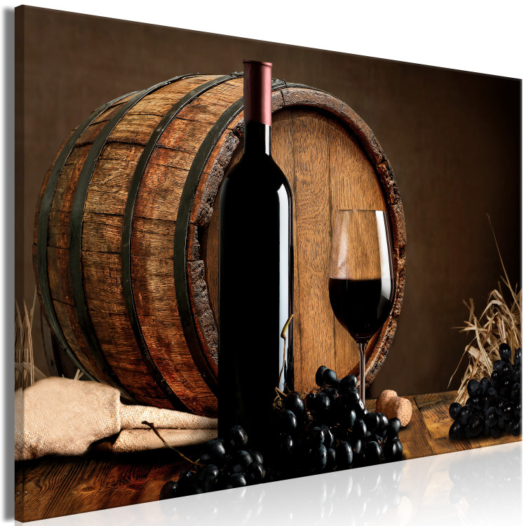 Canvas Fruity Summer (1-part) wide - wine against a wooden barrel background 129144 additionalImage 2
