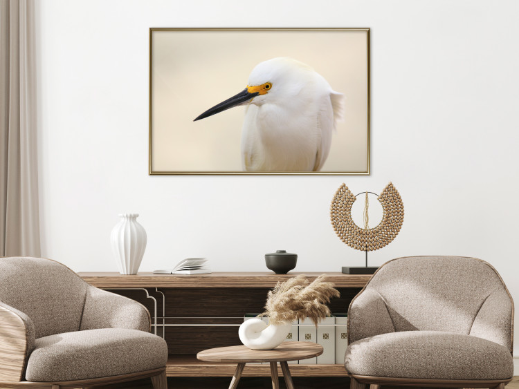 Wall Poster Snowy Egret - bird with a black beak and yellow face on a light background 129844 additionalImage 5