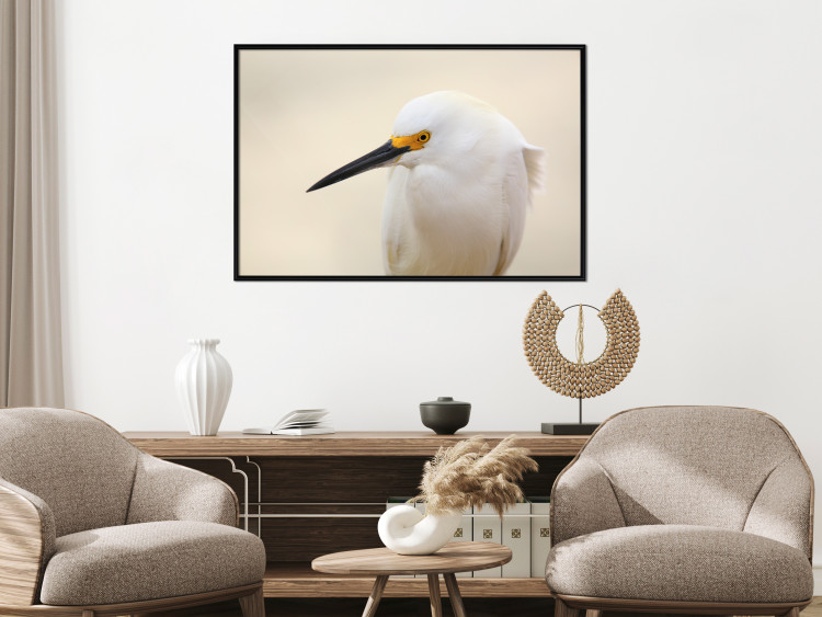 Wall Poster Snowy Egret - bird with a black beak and yellow face on a light background 129844 additionalImage 4