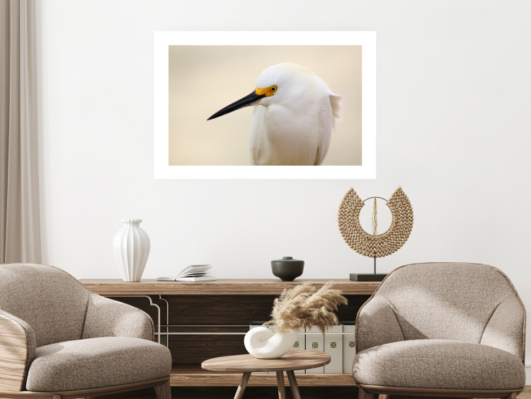 Wall Poster Snowy Egret - bird with a black beak and yellow face on a light background 129844 additionalImage 3